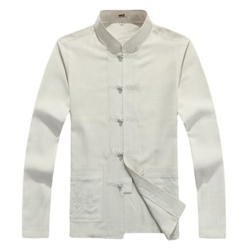 Tang oblek s výšivkou, čínskeho štýlu, konopná tkanina; hlavná látka ľan 65% obsah. Pre mužov, voľnočasové, jar a jeseň.