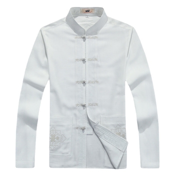 Tang oblek s výšivkou, čínskeho štýlu, konopná tkanina; hlavná látka ľan 65% obsah. Pre mužov, voľnočasové, jar a jeseň.