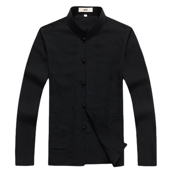 Tang oblek s výšivkou, čínskeho štýlu, konopná tkanina; hlavná látka ľan 65% obsah. Pre mužov, voľnočasové, jar a jeseň.