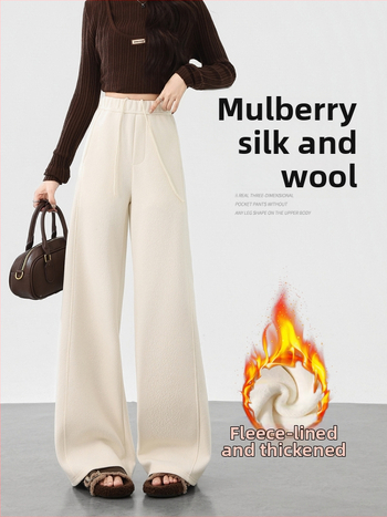 Široké nohavice z vlnenej zmesi s textúrou Mulberry Silk, vysoký pás, hrubšie, jeseň 2025