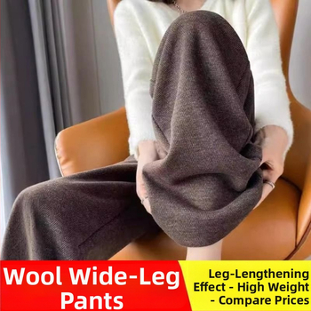 Dámske vlnené tkané široké nohavice, 80–90% vlna, dlhé, casual zimný model 2025