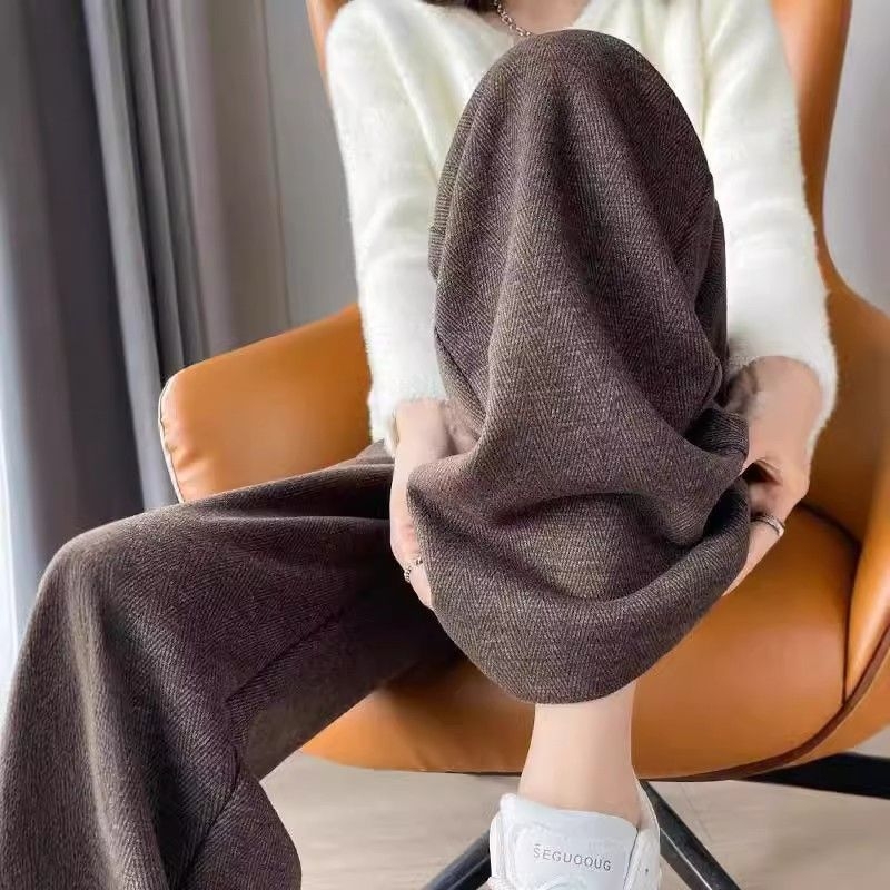 Dámske vlnené tkané široké nohavice, 80–90% vlna, dlhé, casual zimný model 2025