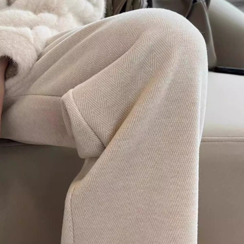 Dámske vlnené tkané široké nohavice, 80–90% vlna, dlhé, casual zimný model 2025