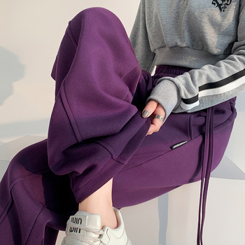 Dámske nohavice s voľným strihom, vysoký pás, fleecovou podšívkou, bavlno-polyesterové tkaniny, jeseň-zima 2025