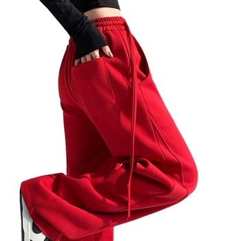 Dámske nohavice s voľným strihom, vysoký pás, fleecovou podšívkou, bavlno-polyesterové tkaniny, jeseň-zima 2025