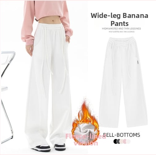 Dámske nohavice s voľným strihom, vysoký pás, fleecovou podšívkou, bavlno-polyesterové tkaniny, jeseň-zima 2025