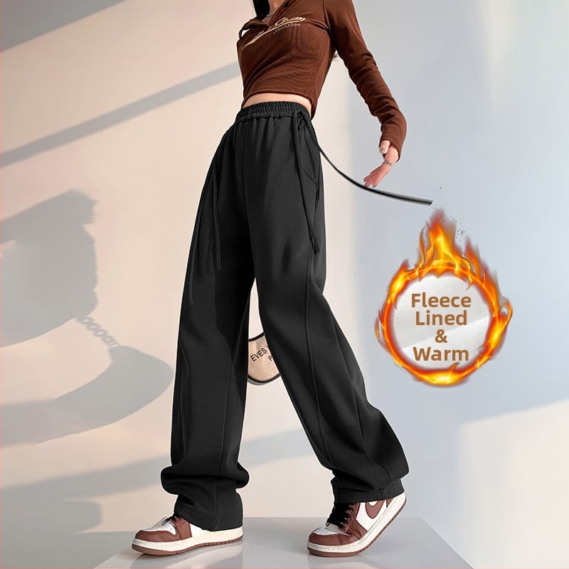 Dámske nohavice s voľným strihom, vysoký pás, fleecovou podšívkou, bavlno-polyesterové tkaniny, jeseň-zima 2025