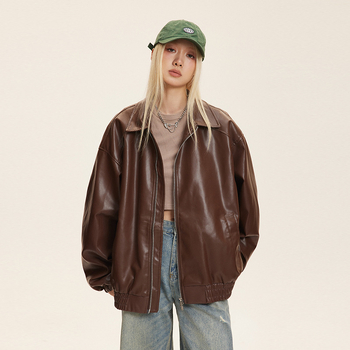CATTEE PU kožna jakna, američki retro stil motocikla, zatvarač, rever ovratnik, labav kroj