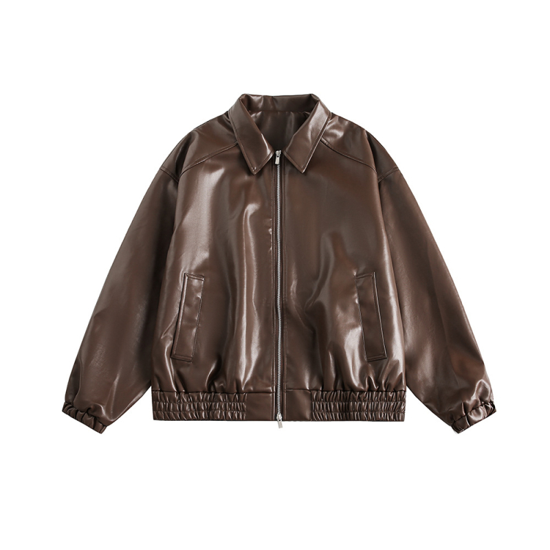 CATTEE PU kožna jakna, američki retro stil motocikla, zatvarač, rever ovratnik, labav kroj