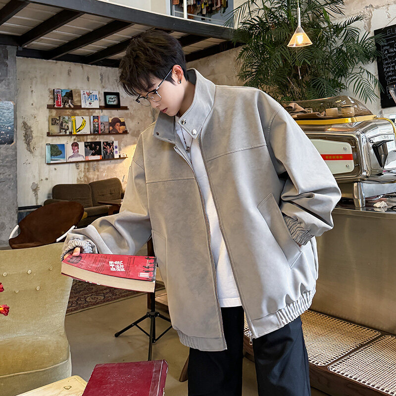 PU kožna jakna sa stojećim ovratnikom, zatvaranje na munju, široki kroj — Proljeće 2025
