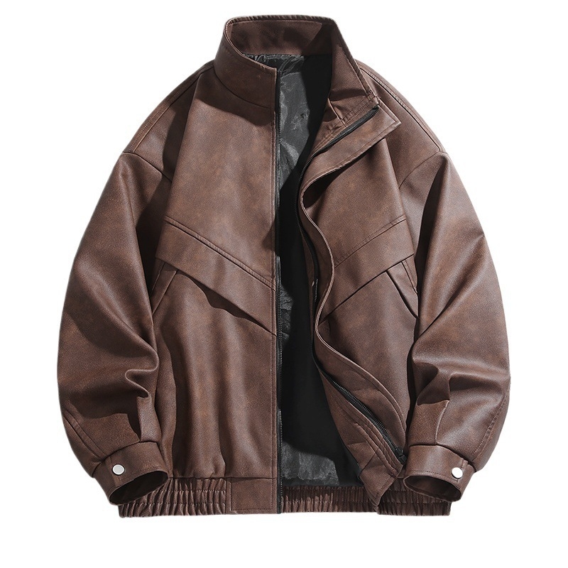 Bőrkabát, koreai stílus, cipzár az elején, valódi báránybőr, poliészter bélés