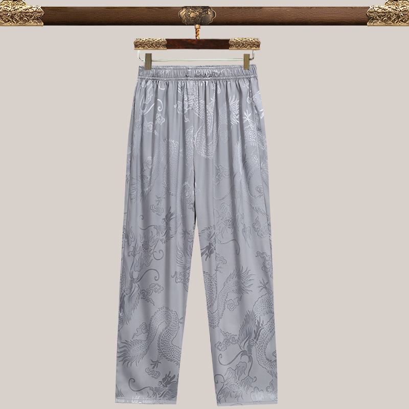 Pánske Tang oblečenie, etnická pletená košeľa z 90% polyesteru jacquard tkanina, pre mužov stredného veku na leto.