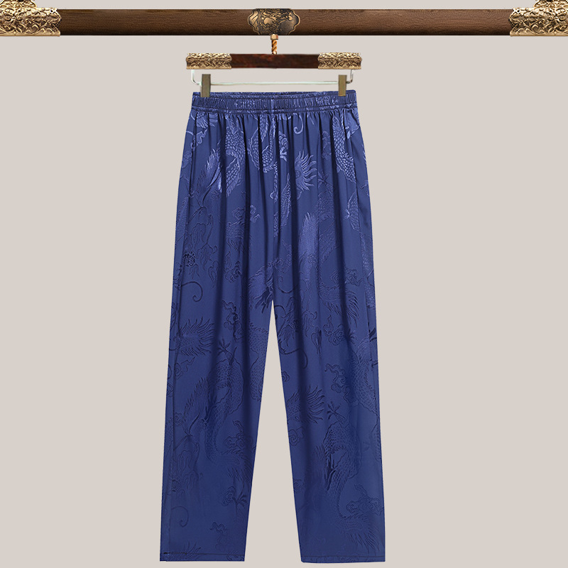 Pánske Tang oblečenie, etnická pletená košeľa z 90% polyesteru jacquard tkanina, pre mužov stredného veku na leto.