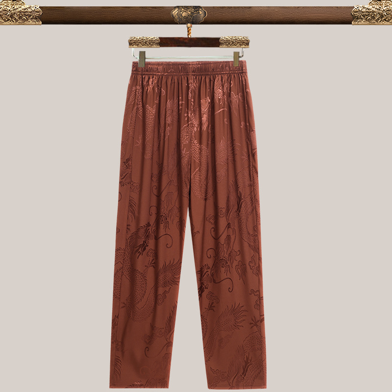 Pánske Tang oblečenie, etnická pletená košeľa z 90% polyesteru jacquard tkanina, pre mužov stredného veku na leto.