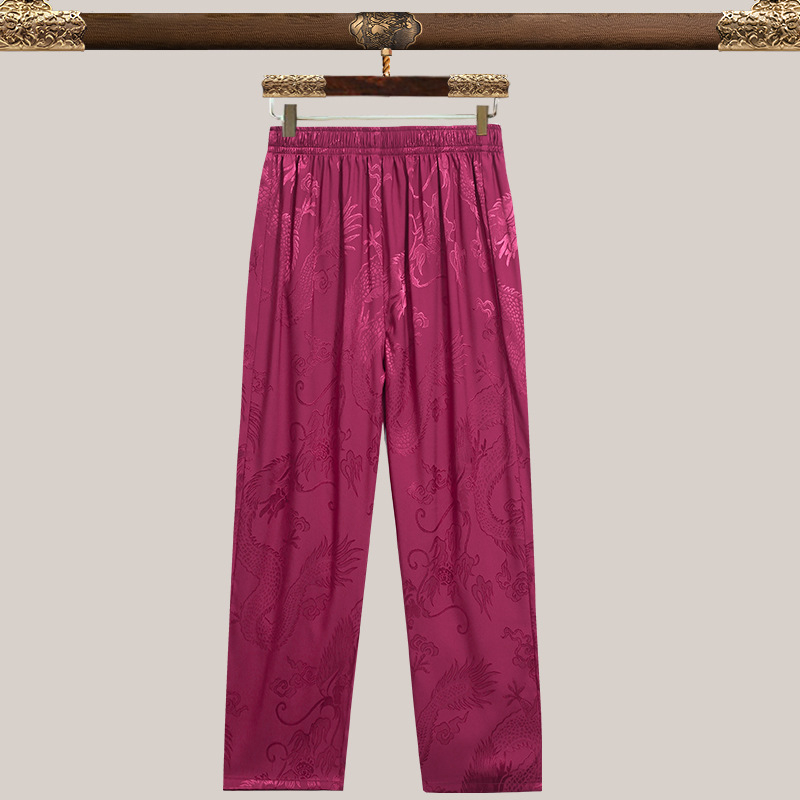 Pánske Tang oblečenie, etnická pletená košeľa z 90% polyesteru jacquard tkanina, pre mužov stredného veku na leto.