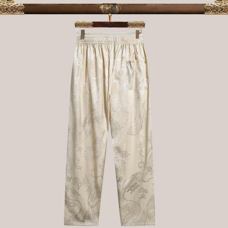 Pánske Tang oblečenie, etnická pletená košeľa z 90% polyesteru jacquard tkanina, pre mužov stredného veku na leto.