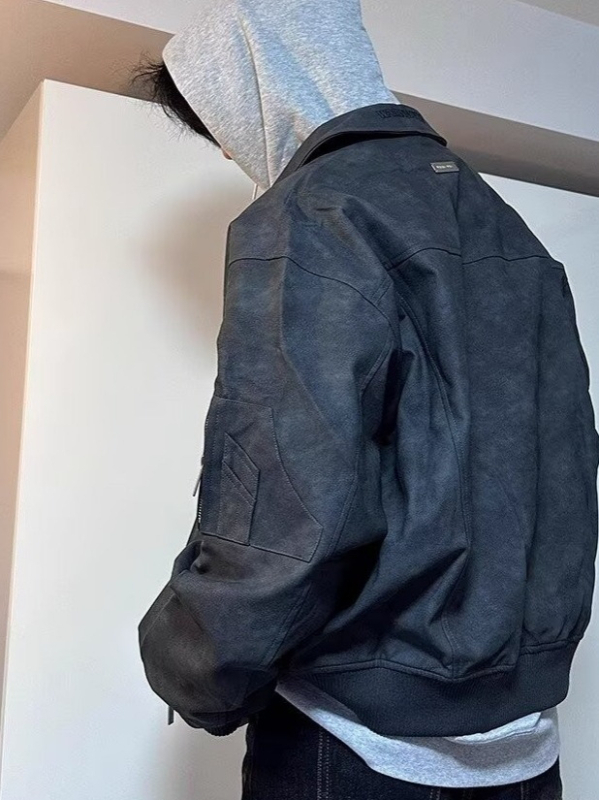 PU kožna bomber jakna s reverom, zatvarač na zip, širok kroj, otporna na vjetar