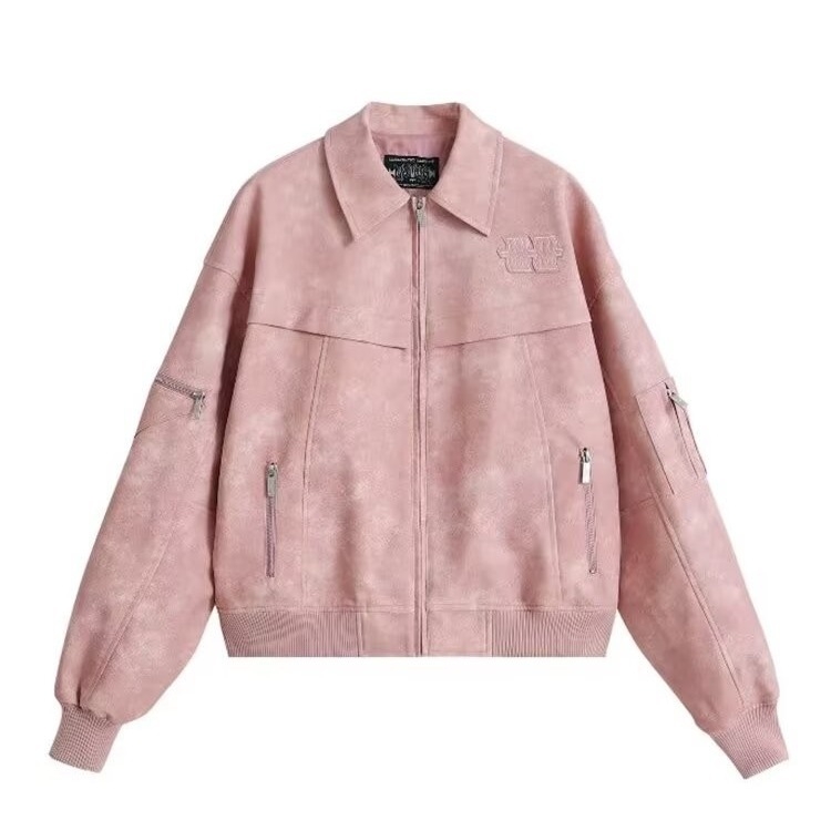 PU kožna bomber jakna s reverom, zatvarač na zip, širok kroj, otporna na vjetar