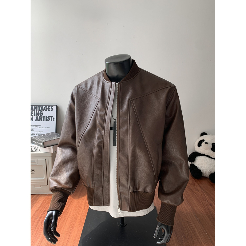 PU kožna jakna za motocikle, dekonstruirani vintage stil, napuknuta koža, bez ovratnika, zatvarač, poliester podsiva, prilagodljiv kroj