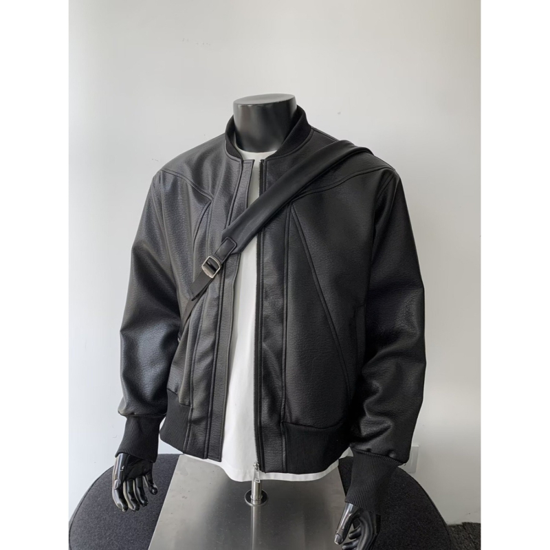 PU kožna jakna za motocikle, dekonstruirani vintage stil, napuknuta koža, bez ovratnika, zatvarač, poliester podsiva, prilagodljiv kroj