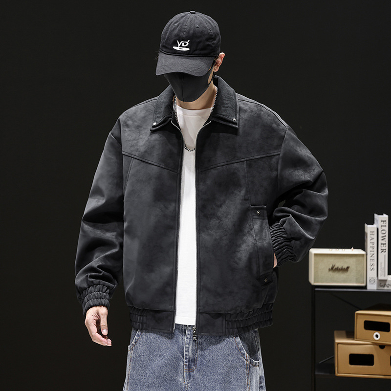 PU kožna jakna Kirin Feiyi Apparel – dvostruki ovratnik, zip zatvarač, podstava od poliestera, širok kroj, jesen 2025, za muškarce, retro stil