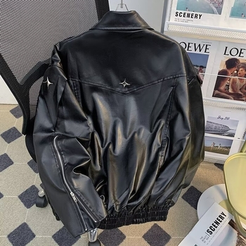 High Street dekonstruirana PU kožna jakna – kratka duljina, široki kroj, zatvarač, bočne džepove