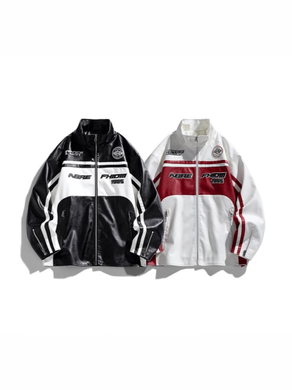 PU kožna jakna - stojeći ovratnik, zatvarač, slobodni kroj, mladenački stil