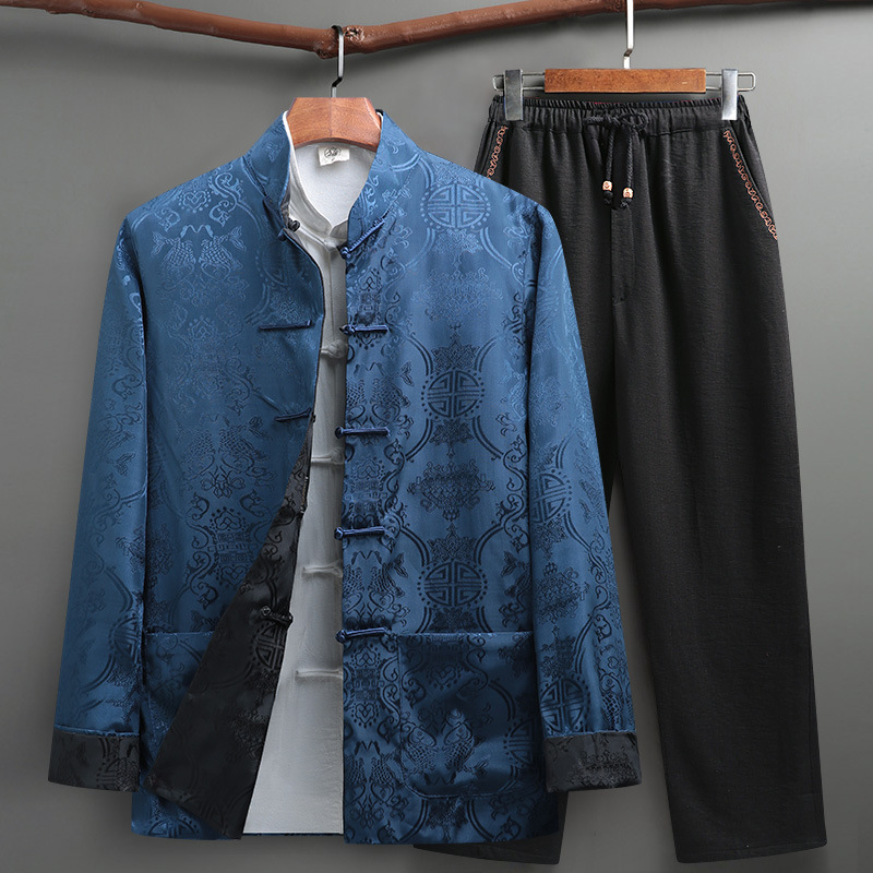Танг костюм за мъже: елегантна горна дреха с 3D кройка, антибръчкова сатенена тъкан със 60% полиестер, есенно ежедневие