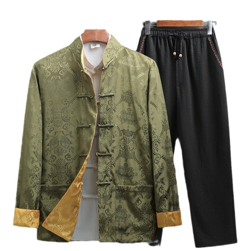 Танг костюм за мъже: елегантна горна дреха с 3D кройка, антибръчкова сатенена тъкан със 60% полиестер, есенно ежедневие