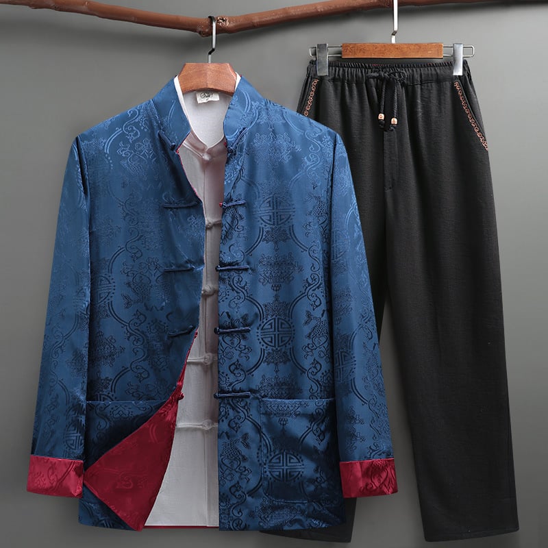 Танг костюм за мъже: елегантна горна дреха с 3D кройка, антибръчкова сатенена тъкан със 60% полиестер, есенно ежедневие