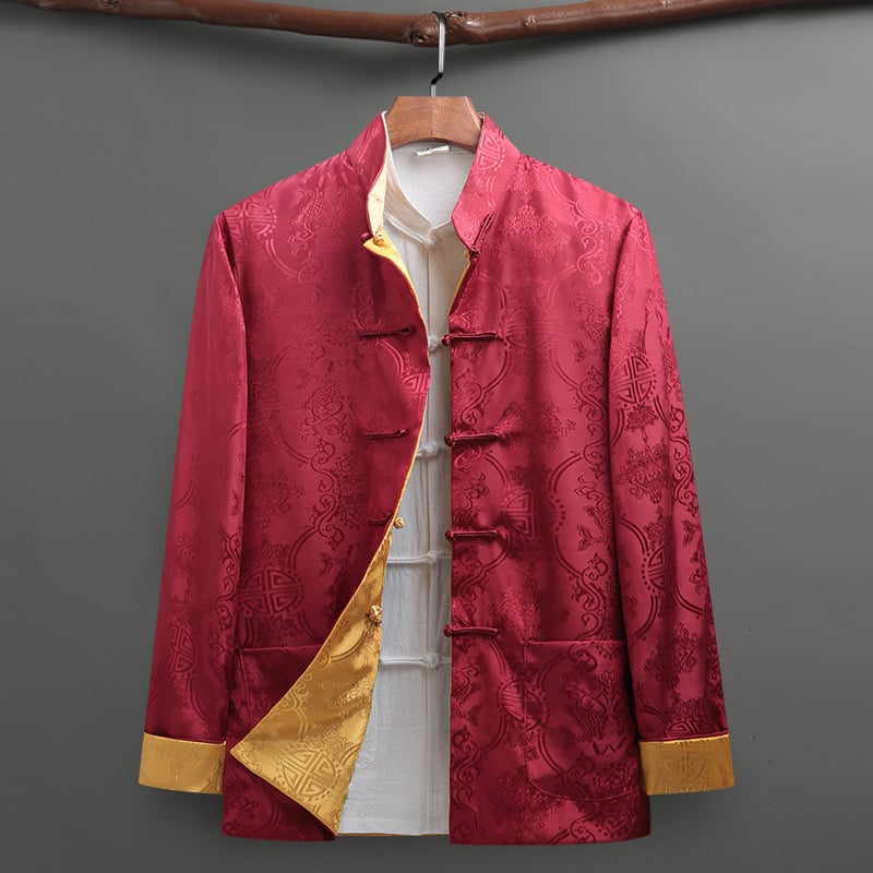 Танг костюм за мъже: елегантна горна дреха с 3D кройка, антибръчкова сатенена тъкан със 60% полиестер, есенно ежедневие