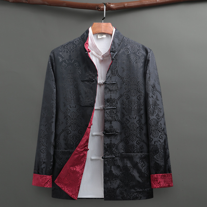 Танг костюм за мъже: елегантна горна дреха с 3D кройка, антибръчкова сатенена тъкан със 60% полиестер, есенно ежедневие