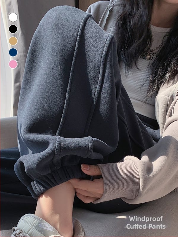 Dámske voľné jogger nohavice s vysokým pásom, fleece vnútorná vrstva, zmes polyestre-spandex, vetruodolné, japonko-kórejský casual štýl