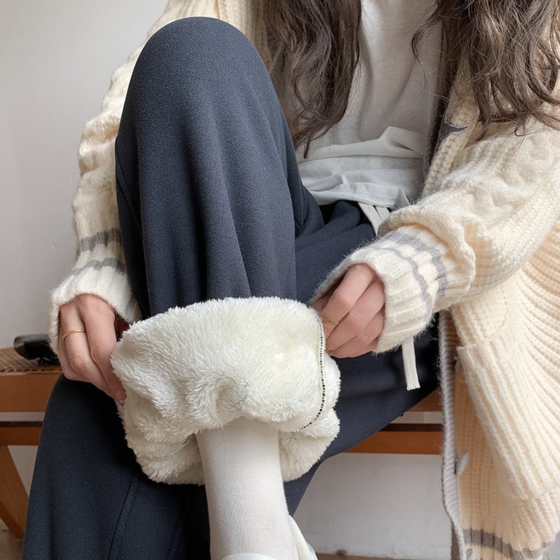 Dámske voľné jogger nohavice s vysokým pásom, fleece vnútorná vrstva, zmes polyestre-spandex, vetruodolné, japonko-kórejský casual štýl