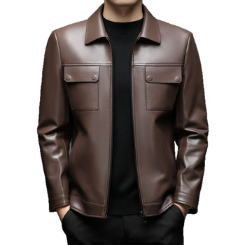 Pánska PU kožená bunda s golierom typu lapel, zapínanie na zips, stredná dĺžka, mestský zimný štýl, podšívka z polyesteru