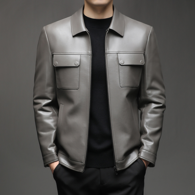 Pánska PU kožená bunda s golierom typu lapel, zapínanie na zips, stredná dĺžka, mestský zimný štýl, podšívka z polyesteru