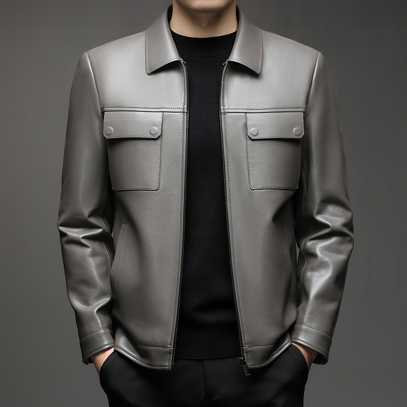 Pánska PU kožená bunda s golierom typu lapel, zapínanie na zips, stredná dĺžka, mestský zimný štýl, podšívka z polyesteru