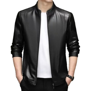 PU kožená bunda, ľahký obchodný štýl, priliehavý strih, golier s reverom, jar 2024