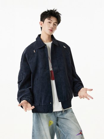 PU kožená bunda Harrington štýlu s turn-down golierom, zipsom, bočnými vreckami, polyesterovou podšívkou, retro dizajn