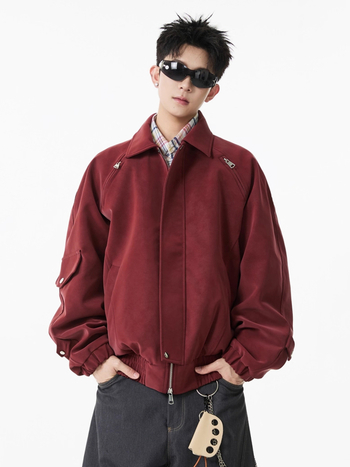 PU kožená bunda Harrington štýlu s turn-down golierom, zipsom, bočnými vreckami, polyesterovou podšívkou, retro dizajn