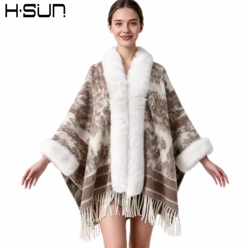 Плетен шал-пелерa с геометричен мотив, вълнена материя, плоска тъкане, топъл и елегантен стил