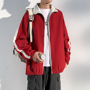Pánska PU kožená bunda v ulicom štýle, voľný strih, s kapucňou, zips