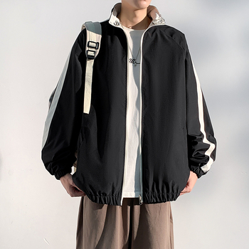 Pánska PU kožená bunda v ulicom štýle, voľný strih, s kapucňou, zips