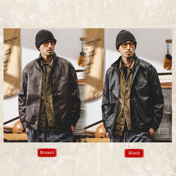 Bunda z PU kože, Amekaji štýl, stojací golier, zips, voľný strih