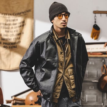 Bunda z PU kože, Amekaji štýl, stojací golier, zips, voľný strih