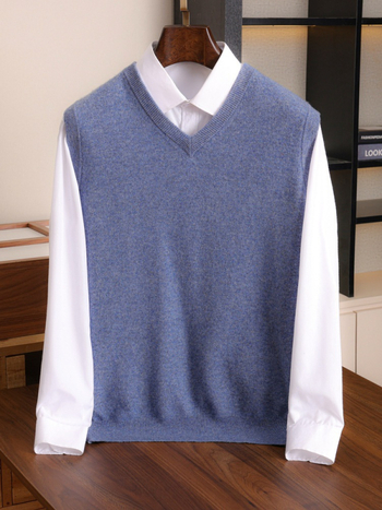 Pánska kašmírová vesta (bez límca, bez rukávov, jednofarebná, priliehavý strih, 30–35% kašmír)