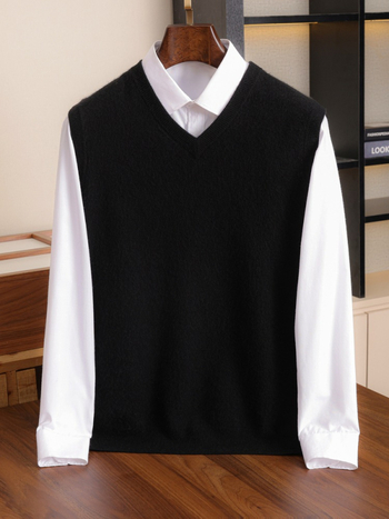 Pánska kašmírová vesta (bez límca, bez rukávov, jednofarebná, priliehavý strih, 30–35% kašmír)