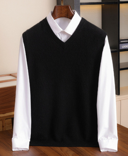 Pánska kašmírová vesta (bez límca, bez rukávov, jednofarebná, priliehavý strih, 30–35% kašmír)