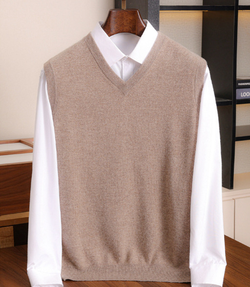 Pánska kašmírová vesta (bez límca, bez rukávov, jednofarebná, priliehavý strih, 30–35% kašmír)