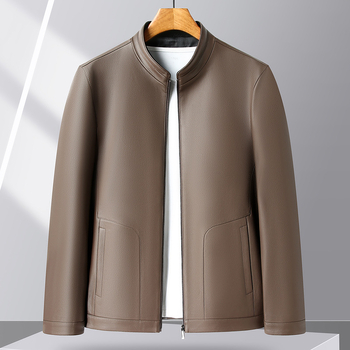 Pánska PU kožená bunda v štýle ľahkého biznisu, stojací golier, zips, podšívka z polyesteru, na zimu